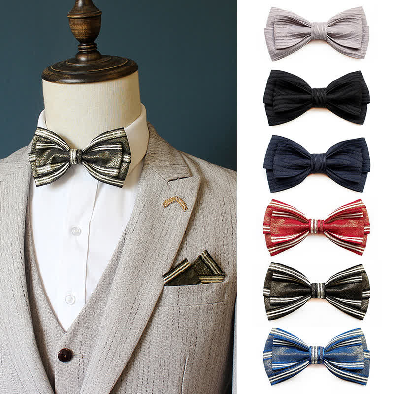 2Pcs Men's Pleated Striped Bow Tie Set - image 2