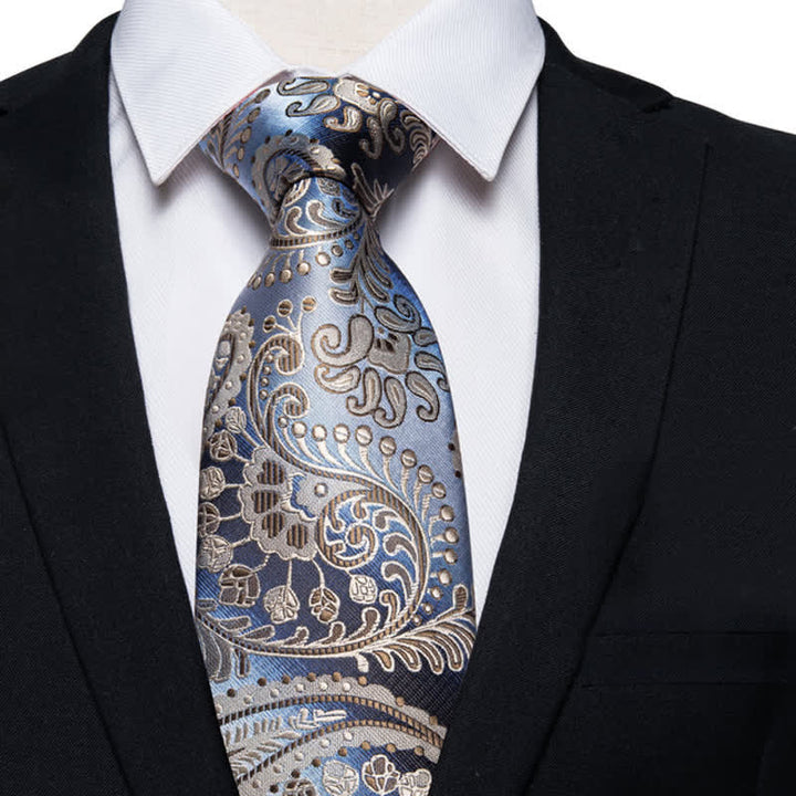 Men's Whimsy Blue & Champagne Paisley Necktie - Blue & Champagne - image 0