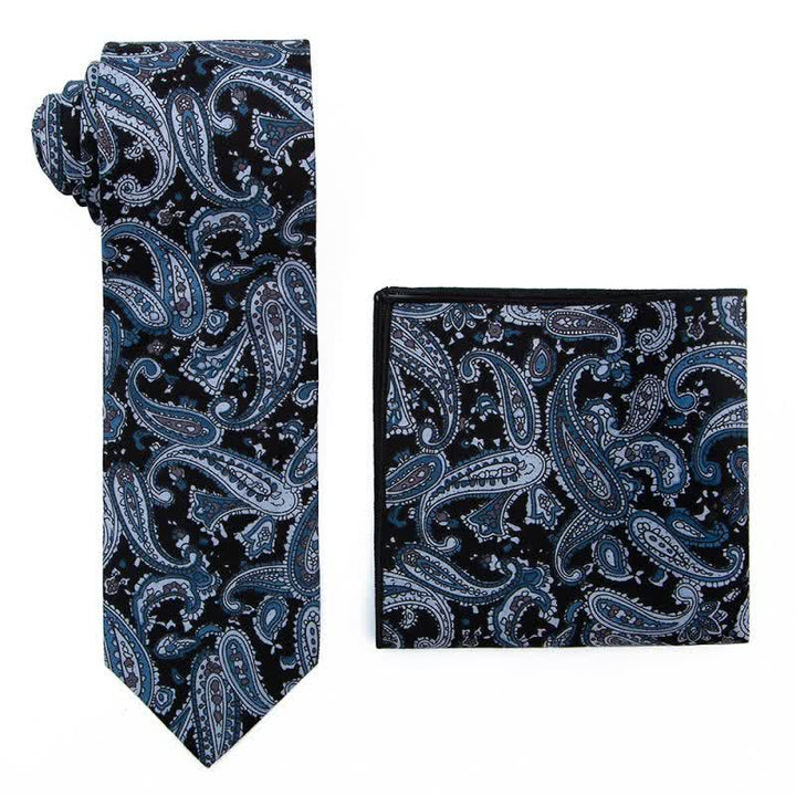 2Pcs Men's Exotic Paisley Necktie Set - Blue - image 12