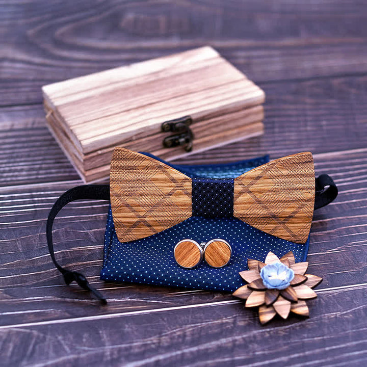 4Pcs Men's Classic Plaids Wooden Bow Tie Set - image 5