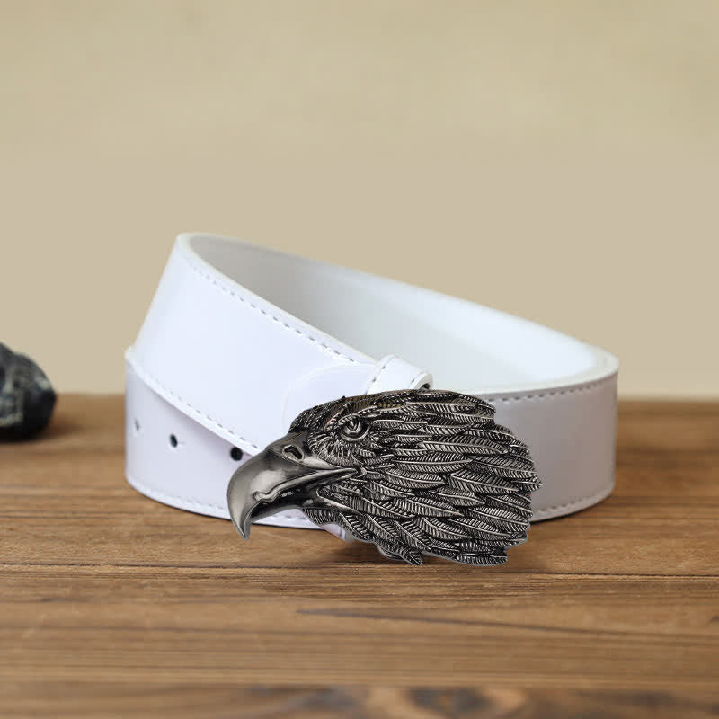 Men's DIY 3D Bald Eagle Head Buckle Leather Belt - Eagle Head - White PU Belt (40) - image 6