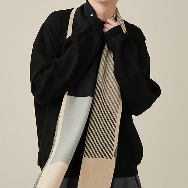 Men's Color Contrast Striped Pure Wool Scarf - image 11