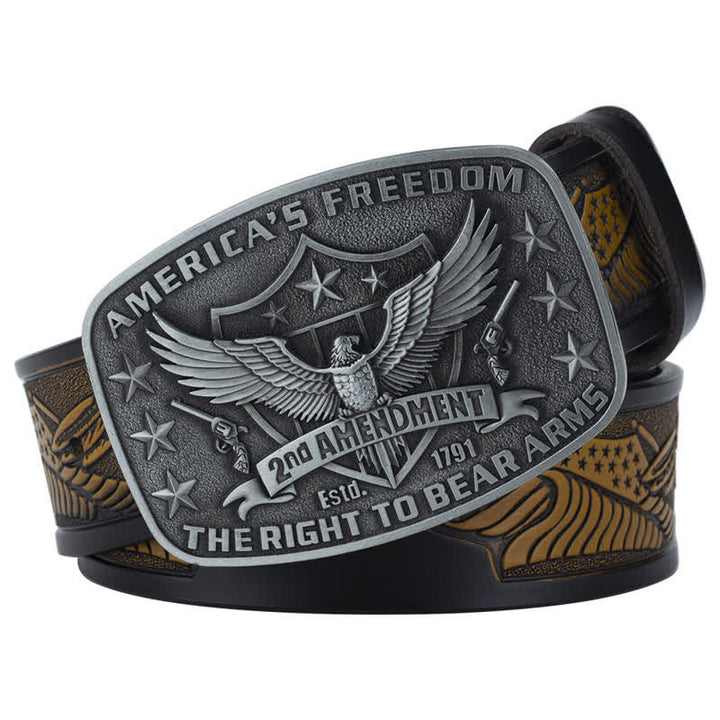 Men's Retro Eagle America's Freedom Leather Belt - Camel / Gray - 46 - image 0