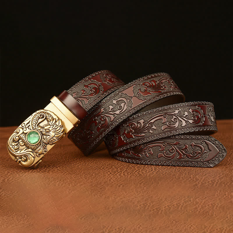 Men's Engraved Dragon Gemstone Leather Belt - image 16