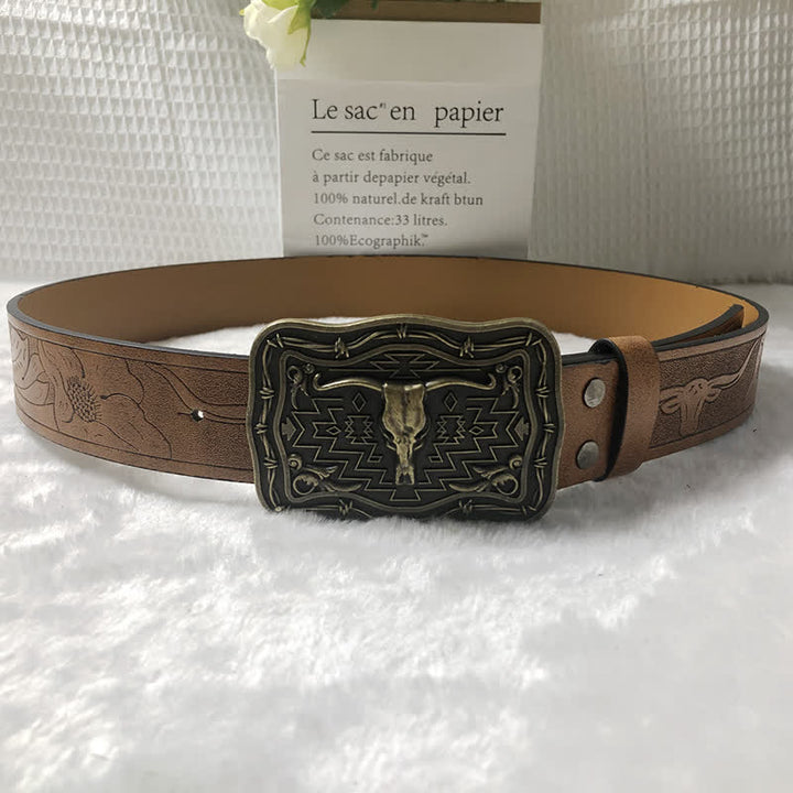 Men's Western Totem Bull Head Leather Belt - image 4