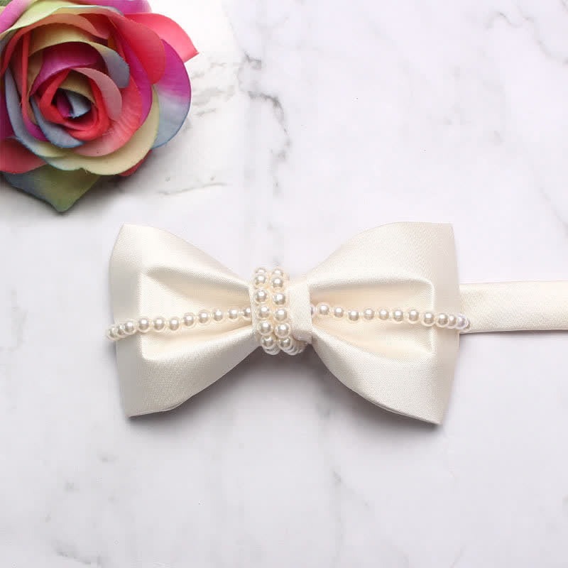 Men's Pearl Decor Chain Bow Tie - White - image 6