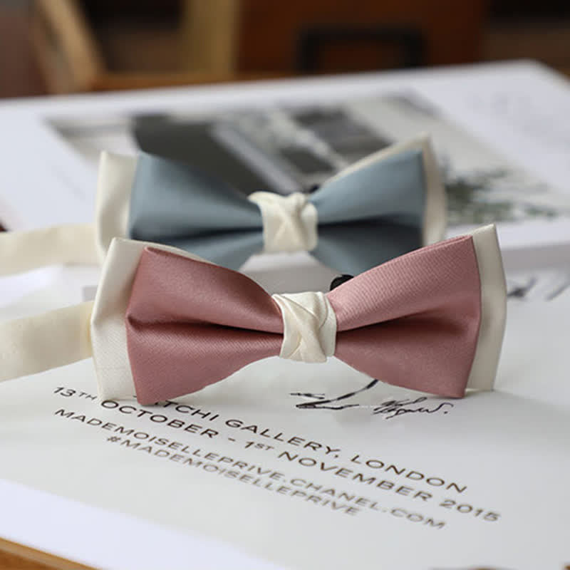 Men's Macaron Color & White Double-layer Bow Tie - image 1