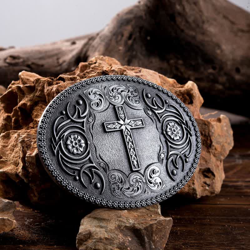 Men's DIY Faith Cross Floral Buckle Leather Belt - image 0