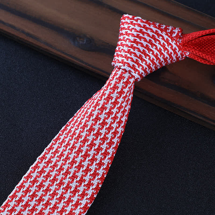 Men's Houndstooth Plaid Knitted Necktie - Red - image 6