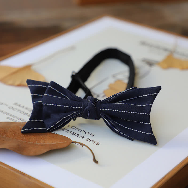 Men's Personality Narrow Style Bow Tie - DarkBlue Striped - image 7