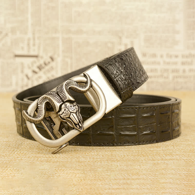 Men's Goat Head Crocodile Print Automatic Buckle Leather Belt - image 15