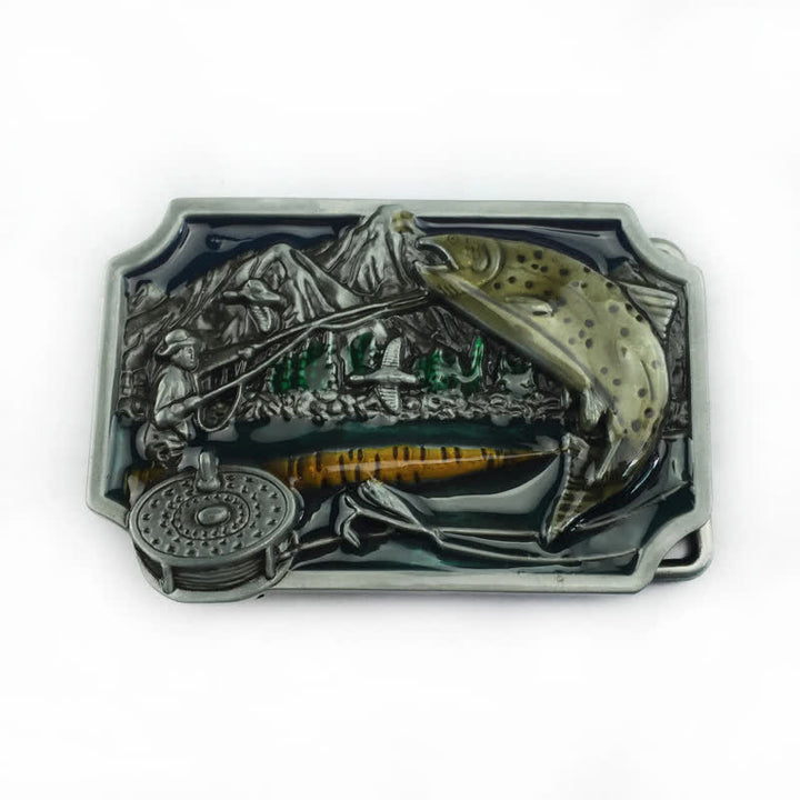 Men's DIY Fishing Enamel Rectangle Buckle Leather Belt - image 2
