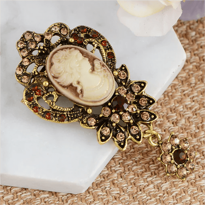 Women's Antique Cameo Lady Flower Brooch - image 2
