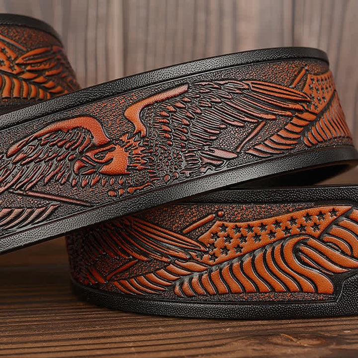 Men's Embossed Eagle Flag Pattern Leather Belt - image 8