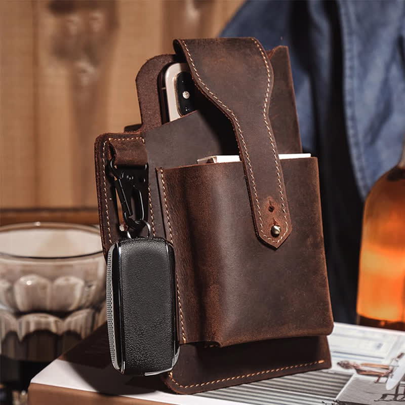 Minimalist Phone Crazy Horse Leather Belt Bag - image 0
