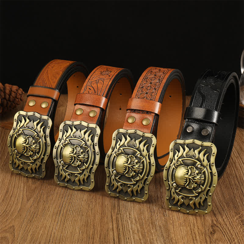 Men's Trendy Skull Head Flame Leather Belt - image 1