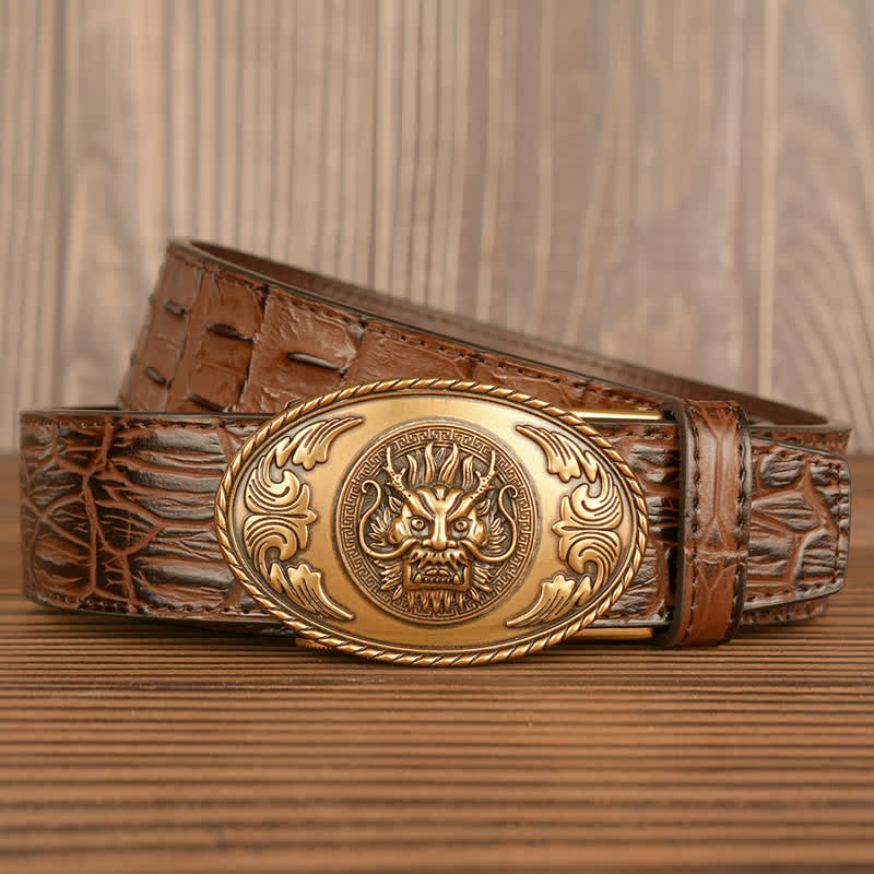 Men's Dragon Head Crocodile Pattern Leather Belt - image 0