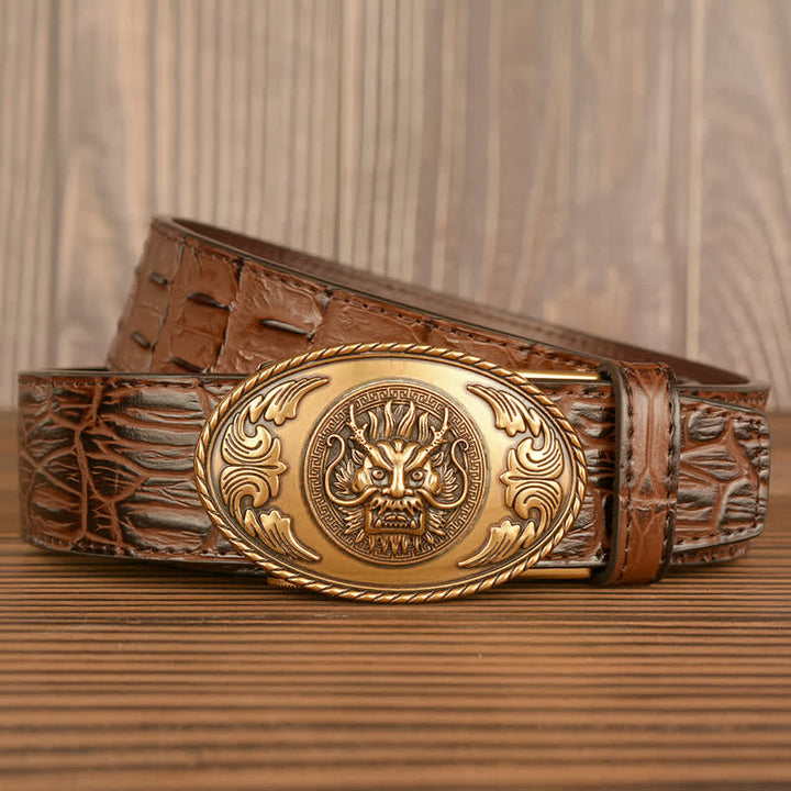 Men's Dragon Head Crocodile Pattern Leather Belt - image 0