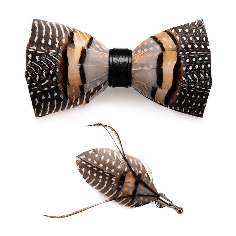Brown Carbon Dot Wild Feather Bow Tie with Lapel Pin - image 3