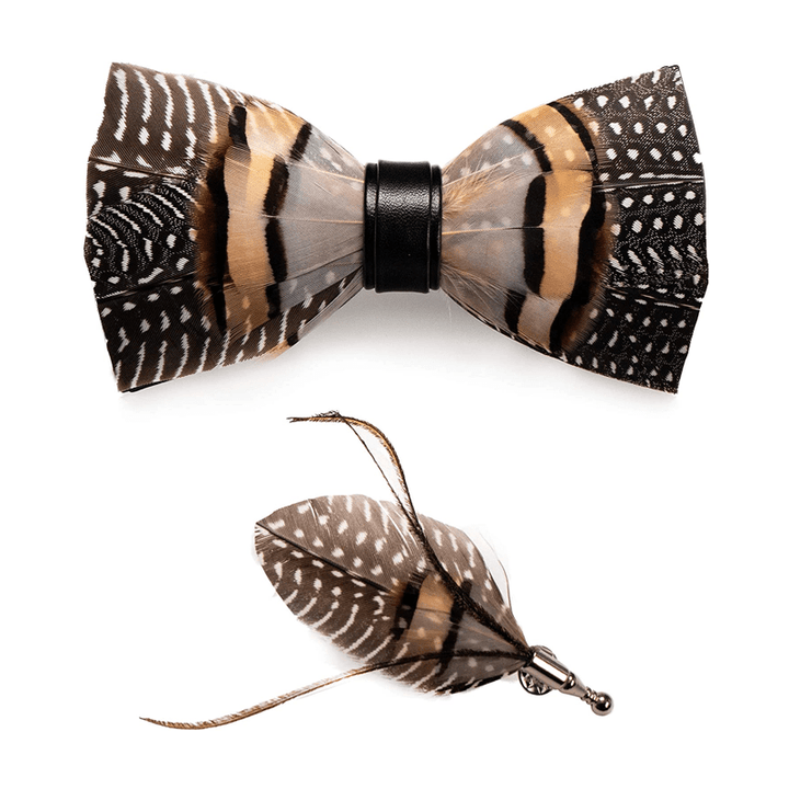 Brown Carbon Dot Wild Feather Bow Tie with Lapel Pin - image 3