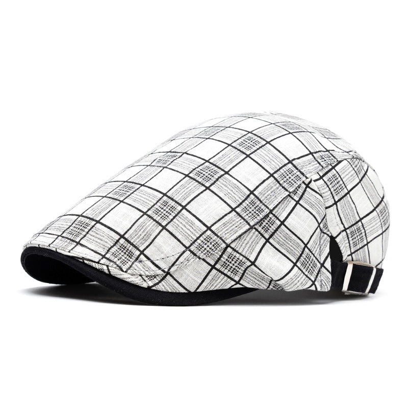 Spring And Summer Fashion Pure Cotton Striped&Checkered Beret Hat - White grid - Adjustable (22"-24") - image 10