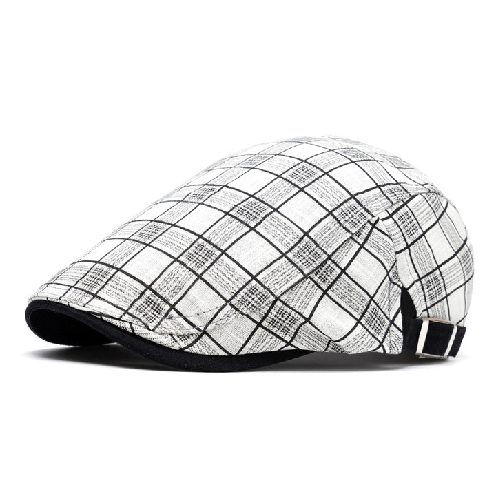 Spring And Summer Fashion Pure Cotton Striped&Checkered Beret Hat - White grid - Adjustable (22"-24") - image 10