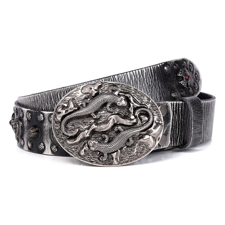 Men's Studded Ruby Lion Ornament Leather Belt - image 4