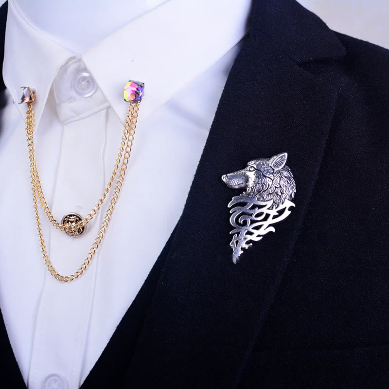 Men's Glamorous Hollow Wolf Head Brooch - image 5