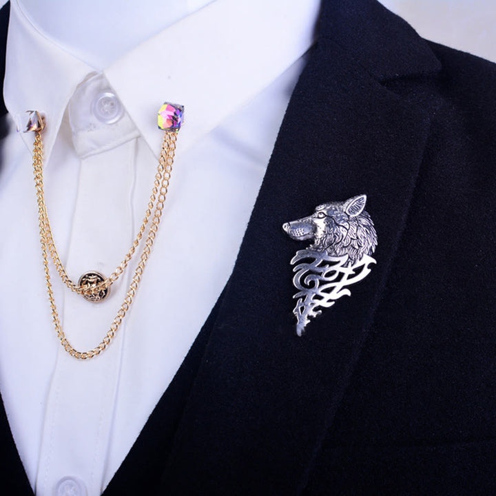 Men's Glamorous Hollow Wolf Head Brooch - image 5