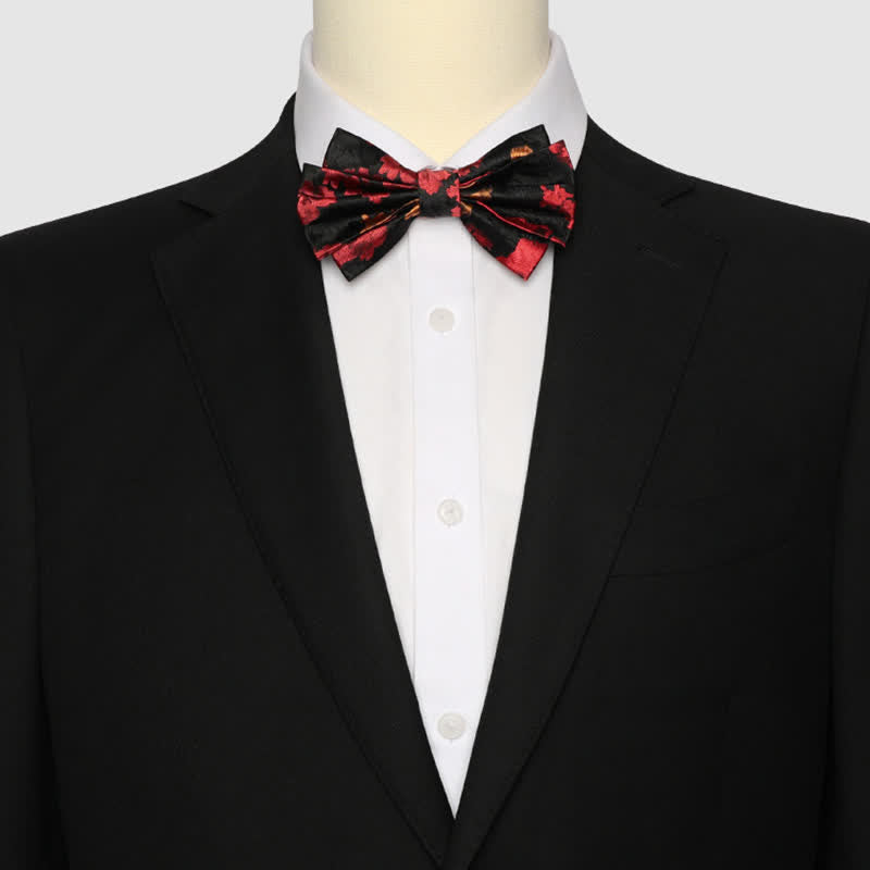 Men's Black & Red Falling Floral Bow Tie - image 1