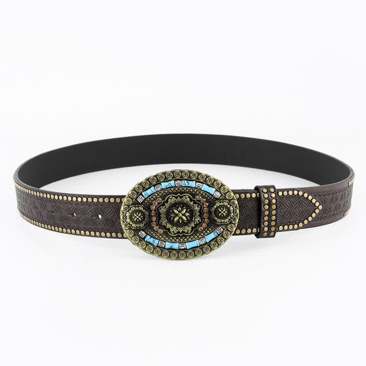 Men's Bohemian Style Turquoise Floral Leather Belt - image 2