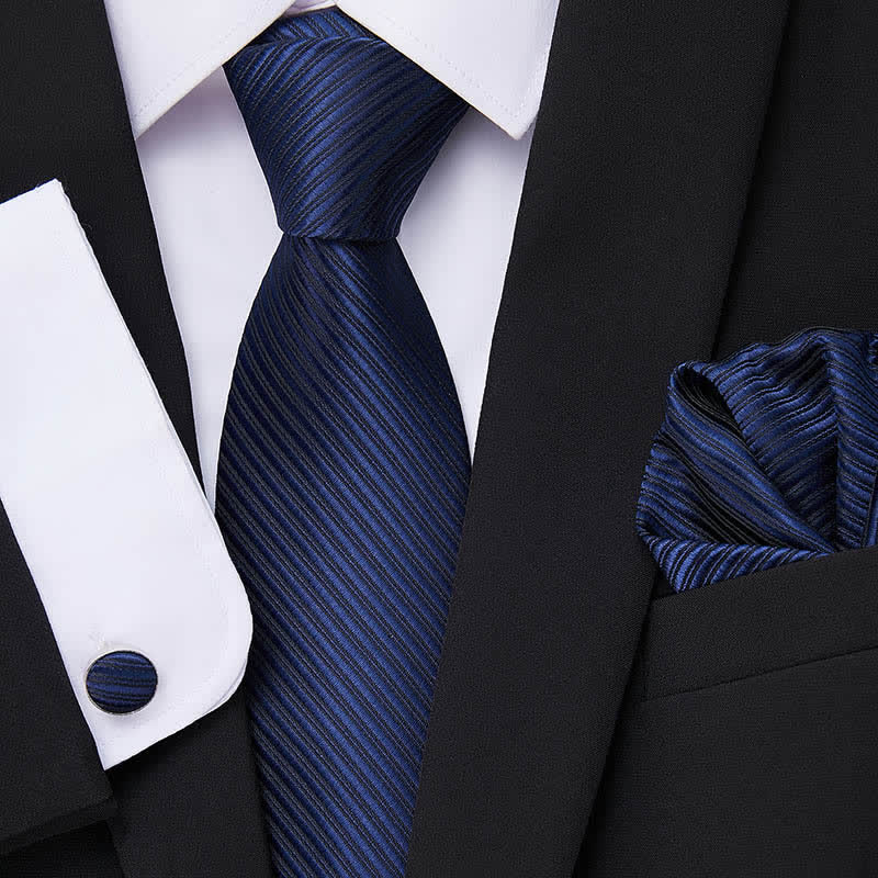 3Pcs Navy Men's Twill Solid Color Necktie Set - Navy - image 0
