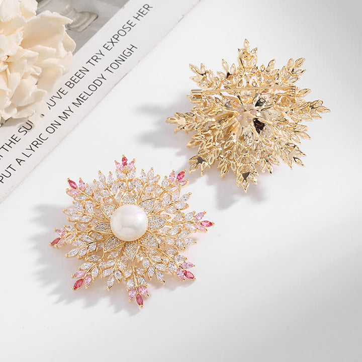 Women's Snowflake Pearl Flower Brooch - image 1