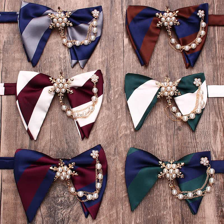 Men's Pearl Striped Oversized Pointed Bow Tie - image 0