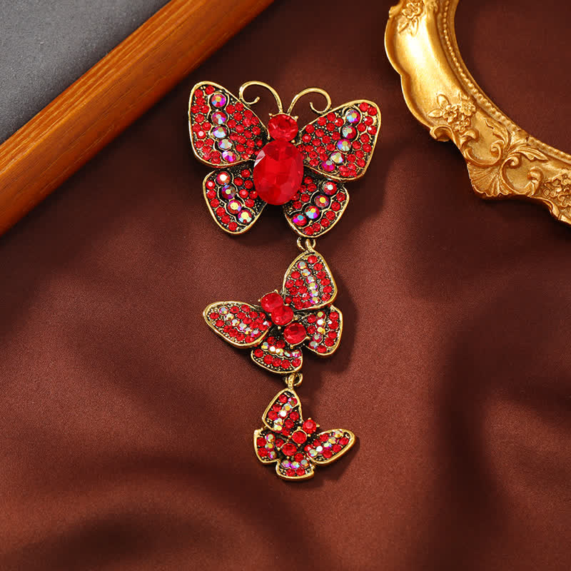 Women's Playful Triple Butterflies Brooch - Red - image 11