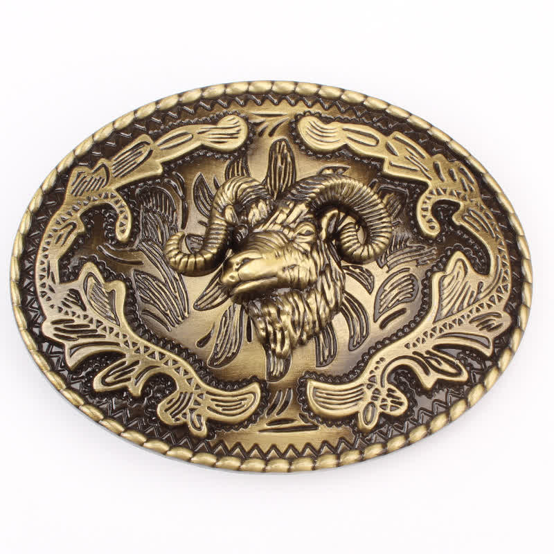 Men's DIY Bronze Wild Goat Head Buckle Leather Belt - image 2