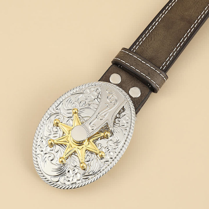 Men's Carved Star & Flower Leather Belt - image 3