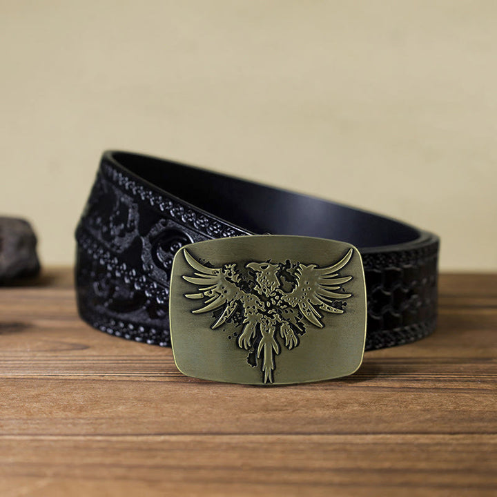 Men's DIY Rising Phoenix Eagle Buckle Leather Belt - Bronze - Black Carved Bel (40) - image 12