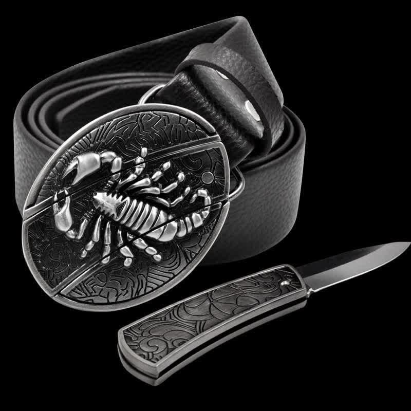 Men's Scorpion Leather Belt With Folding Knife - Scorpion - 46 - image 1