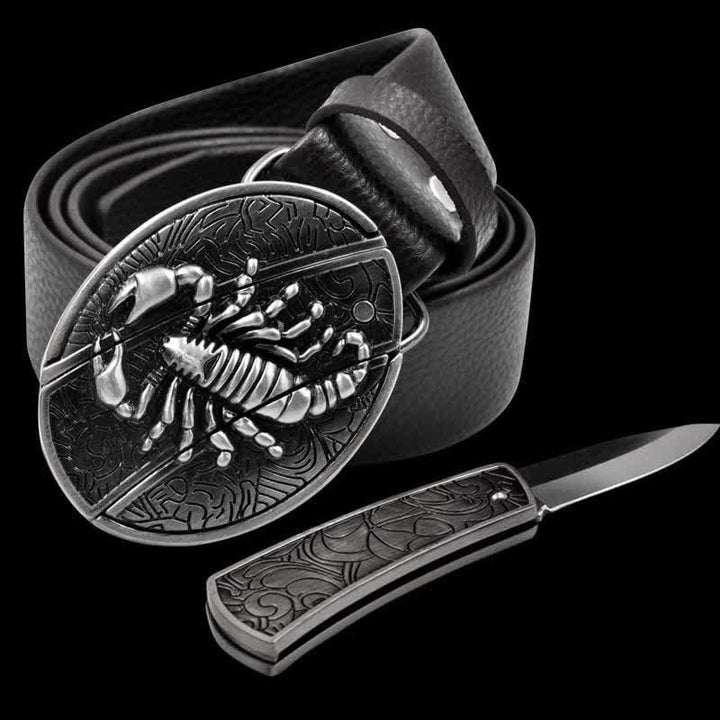 Men's Scorpion Leather Belt With Folding Knife - Scorpion - 46 - image 1