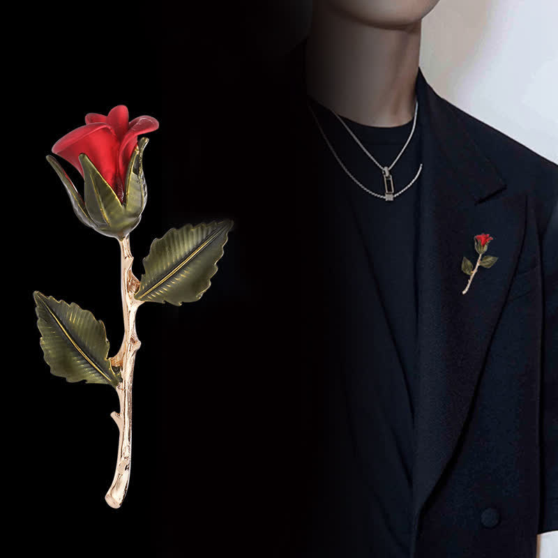 Men's Romantic Gold Rose Brooch - Gold Red - image 0