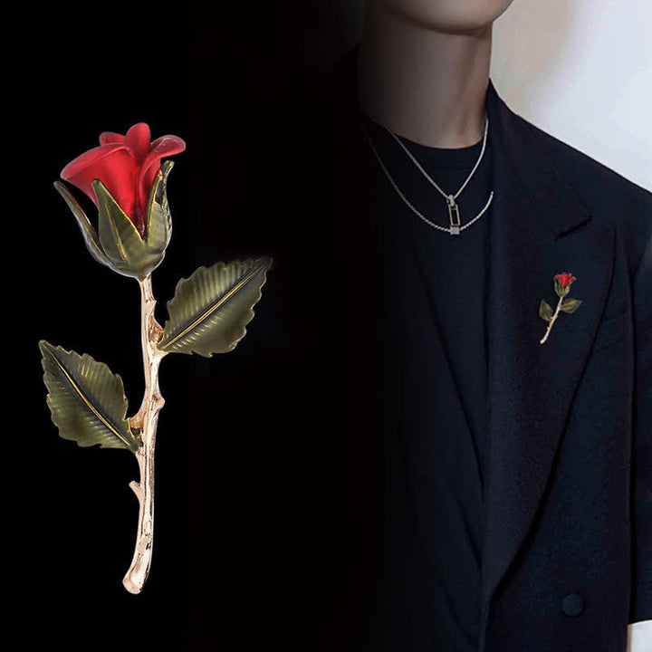 Men's Romantic Gold Rose Brooch - Gold Red - image 0