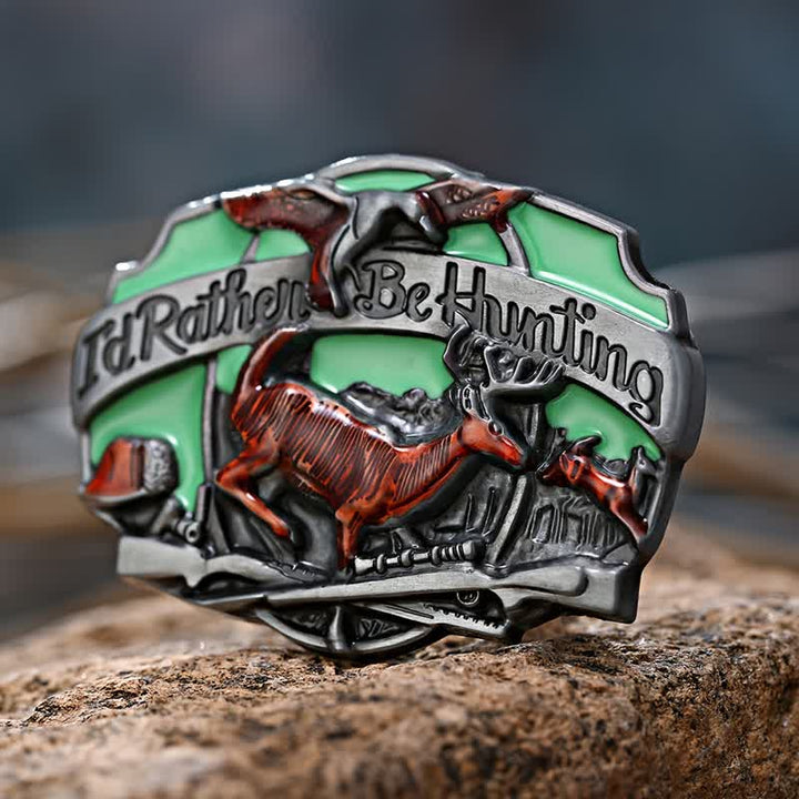 Men's DIY Hunting Deer In The Wild Buckle Leather Belt - I'd Rather Be Hunting - Without Belt - image 0