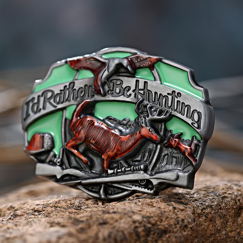Men's DIY Hunting Deer In The Wild Buckle Leather Belt - I'd Rather Be Hunting - Without Belt - image 0