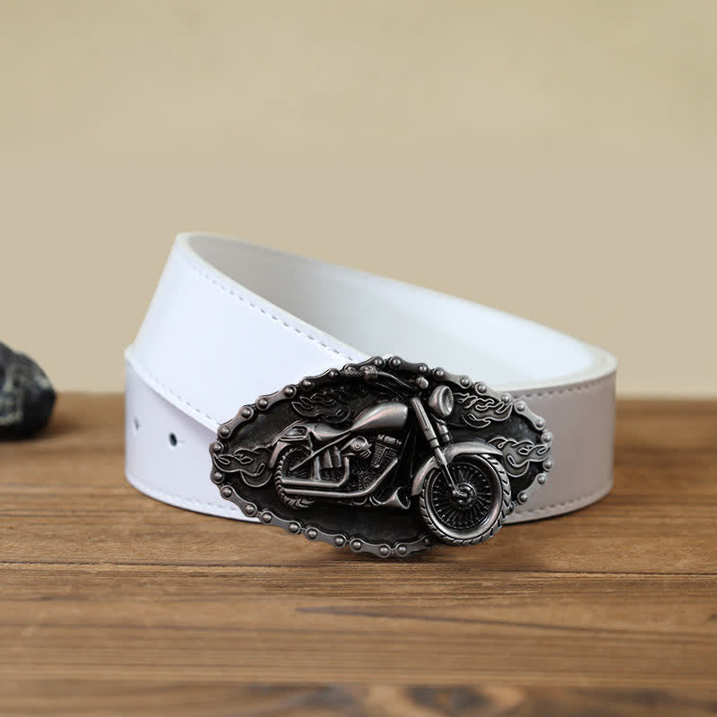 Men's DIY Locomotive Motorcycle Buckle Leather Belt - Silver - White PU Belt (40) - image 5