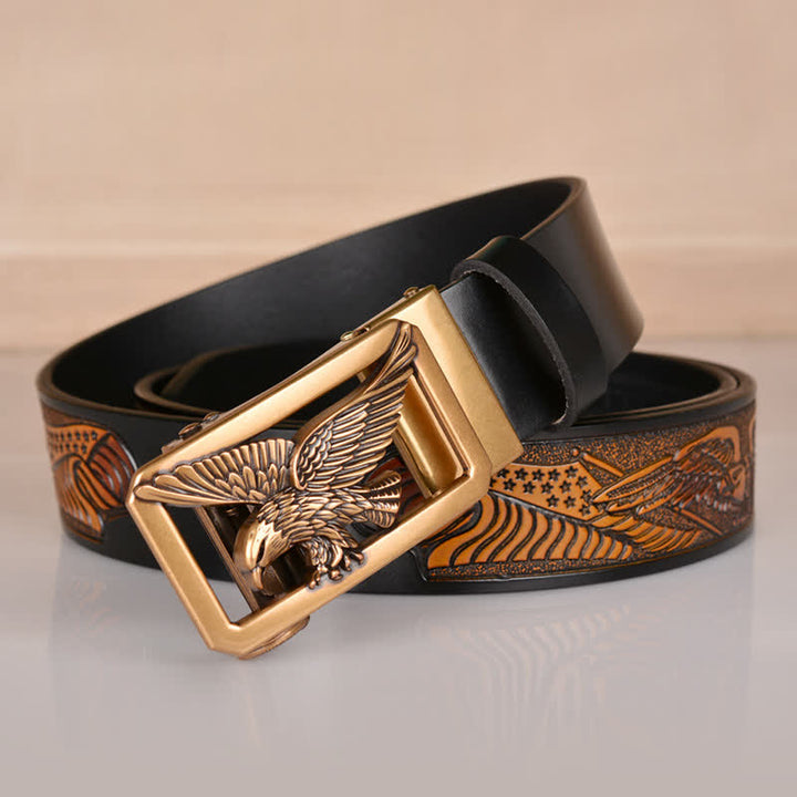 Men's Hollow Eagle Buckle Embossed Leather Belt - image 15