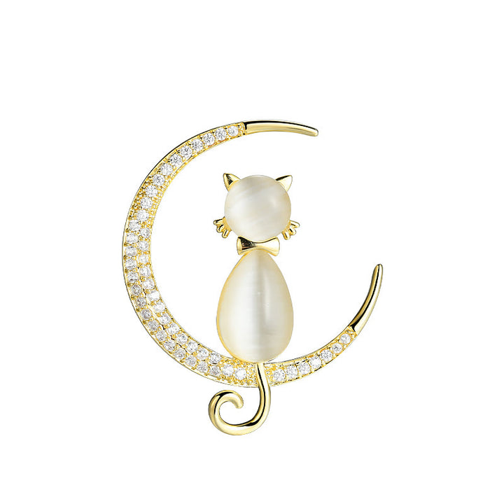 Women's Meniscus Moon Kitty Brooch - White - image 4