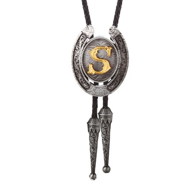 Modern Western Horseshoe Initial Letter A To Z Bolo Tie - Silver - S - image 49