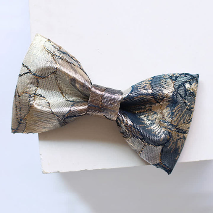 Men's Glittering Gold & Blue Floral Bow Tie - Plain - image 2