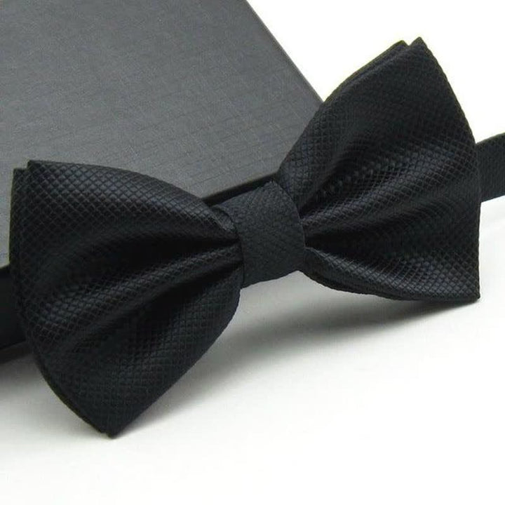 Men's Micro-checked Basic Color Bow Tie - Black - image 14